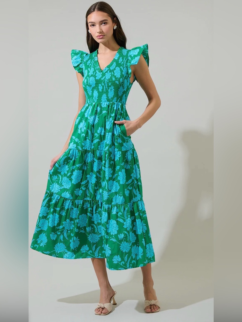 Sugarlips Waterlilly Floral Sunfire Smocked Bodice Tiered Midi Dress 2X - Picture 3 of 13